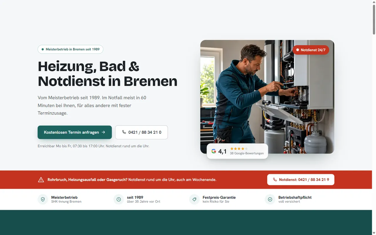 Demo-Website Richter Haustechnik: Heizung, Bad und Notdienst in der Region.